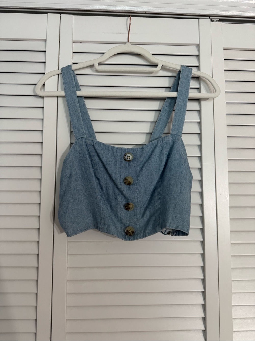 Show Me Your MuMu Light Blue Denim Crop Tank with Button Front Sz S